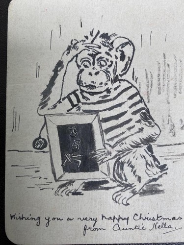 Ink drawing c1920s monkey sums - ink,