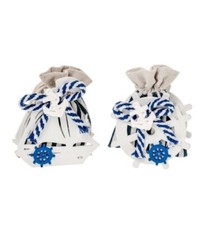 Bomboniera sacchetto a righe e scatola legno mare barca timone Comunione Cresima