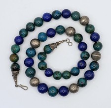 Collana Vintage Argento Sterling Lapislazzuli Crisocolla Perline Tribale Nativo