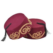 Cappello Fez Borgogna, originale e autentico Turco Fes, Tarboosh ottomano con bordo oro