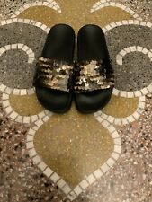 Ciabatte sandali pailliettes dorate donna, 37, suola 5 cm