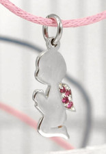 Ciondolo Angelo Custode argento 925 ali zaffiri rosa angioletto girocollo donna