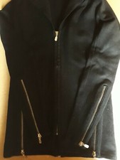 Maglia donna in cotone nero con cerniere apribili e cappuccio Italy Tg. S 