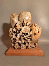 ANTICA SCULTURA IN PIETRA SAPONARIA CINESE VASO PORTA FIORI SOAPSTONE CESELLATO