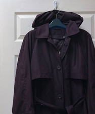 Trench donna Andrea Brem New York Petite taglia 8 prugna rimovibile con cappuccio