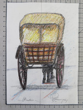 DISEGNO DI UNA CARROZZA ANTICA MATITA SU CARTA FIRMATO BECCARIA ARTISTA DR4