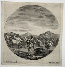 Due Donne Ruscello STEFANO DELLA BELLA Incisione ACQUA FORTE XVII°