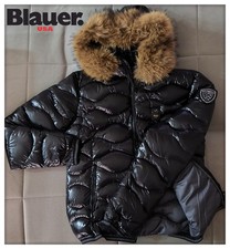 Piumino Giubbino Giacca Donna Blauer Con Cappuccio In Pelliccia Logo A Strappo,