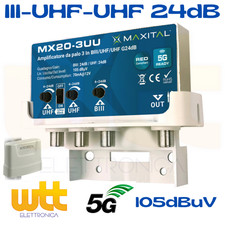 AMPLIFICATORE ANTENNA TV DA PALO VHF-UHF-UHF 24dB 105dBuV 5G MX20-3UU FTE MAXITA