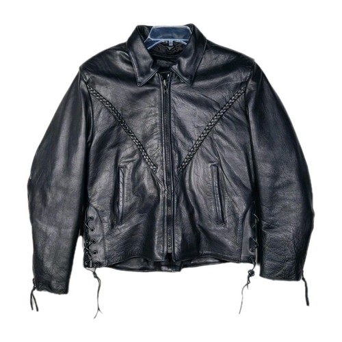 Giacca moto pelle frange - , nere