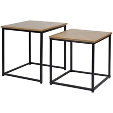 Tavolino Salotto Metallo Legno Set 2 Tavolini Quadrati Minimal Moderno Incastro