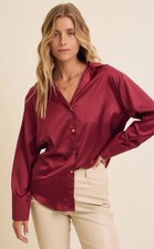 Zara Burgundy Satin Button
