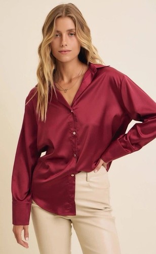 Zara burgundy satin button - burgundy,