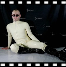 Latex Catsuit Cool Classic Jumpsuits White No Socks Slim Customized 0.4mm B80