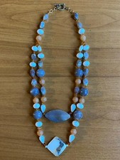 Collana in AGATA Bianca, Grigia CORNIOLA e QUARZO - Lungh. Totale 40 cm