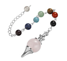 R02. Pendolo Pendolino Sfera di Quarzo Rosa per Radiestesia Divinazione Reiki