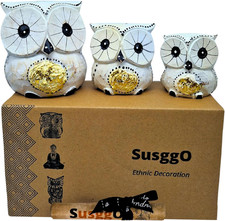 Set Di 3 Gufi in Legno, Decorazione, Intagliati a Mano, Gufo Portafortuna, Idea 