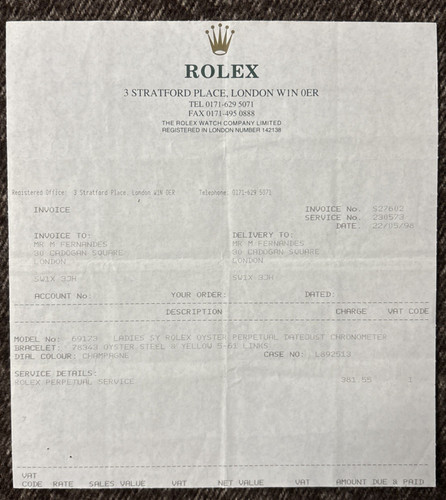 Rolex service certificate - service,