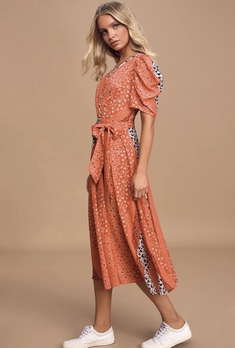Abito midi lulus rosso corallo - rosso,
