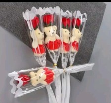 Mazzo Di Rosa Rossa Feste Donna San Valentino Mamma Finte Fiori Con Peluche 