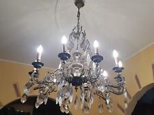 lampadario in ferro battuto con 10 bracci e gocce di vetro