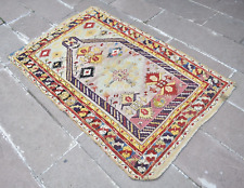 Favoloso antico tappeto turco 42''x63'' oggetto da collezione tappeto anatolico indossato Mudjur