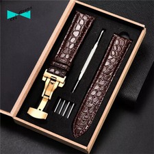 Cinturino orologio in pelle coccodrillo marrone 20 mm con fibbia deployante oro