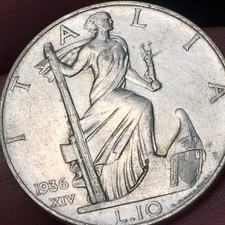 REGNO D'ITALIA 10 LIRE 1936 ARGENTO IMPERO MONETA VITTORIO EMANUELE III
