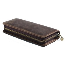 Astuccio quadrato in pelle Crazy Horse retrò Astuccio per penne con cerniera in