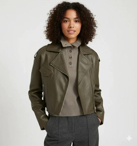 Giacca donna verde vera pelle