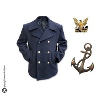 Giacca Giaccone Cappotto Marina Marinaio Vintage Navy Pea Coat Marine Army Blu 