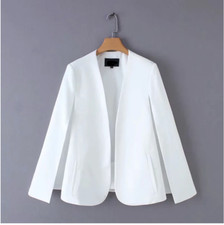 GIACCA ELEGANTE MANICHE APERTE SPACCO BIANCO NERO MANTELLA ESTATE BLAZER STRUTT