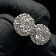 ORECCHINI UOMO DONNA PIETRA GROSSA E GIRO DI BRILLANTI LEGA E FARFALLLE ARGENTO.