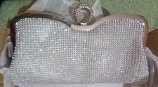 Borsa elegante pochette con strass  con anello di strass Colore argento.