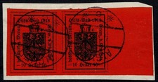 1918 EMISSIONI LOCALI MERANO 10 h. ARANCIO  N°11 COPPIA USATA SU FRAMMENTO  MF12