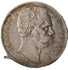 Umberto I, 1878-1900. 5 Lire 1879 Roma  Ag  Bel BB