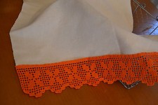  ASCIUGAMANO IN TELA ANTICA CANAPA E  LINO  CON BORDO UNCINETTO FATTO A MANO 