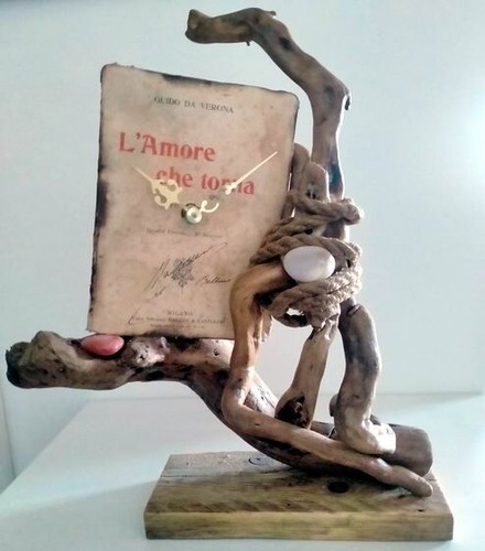 Scultura legno con - scultura, orologio