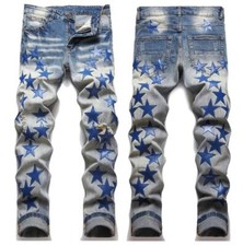 Pantaloni uomo blu denim pelle