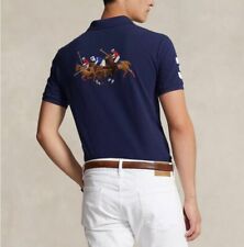 Ralph Lauren Uomo TG XL Polo con pony triplo Custom slim fit BLU