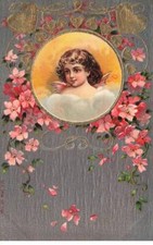 Angeli #MK41608 Un Ange Cherubino Fiori Cuori Medaglione Gaufree