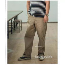 NON STOCK Retro Uomo Chino Khaki Pantaloni Vita Alta US Cargo Pantaloni Vestibilità Larga