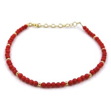 Bracciale in Argento 925 Placcato Oro con Palline in Corallo Rosso