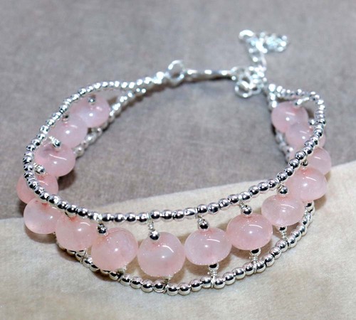 Bracciale perline quarzo rosa - bracciale,