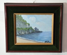 Dipinto olio su tavola- Paesaggio Marino- Firma Mario Boffa- Salerno anni '70