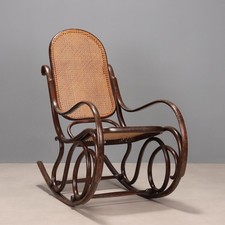 Antica Sedia a Dondolo Stile Thonet Faggio Ricurvo Tinto Noce Austria XIX Sec