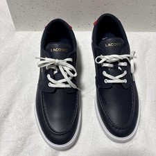 Scarpe sneakers casual Lacoste Bayliss Deck in pelle blu navy da uomo nuove con scatola taglia -11