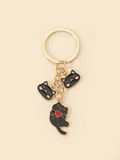 Portachiavi gatto fumetto ciondolo gattini amorevoli nero cuore idea regalo