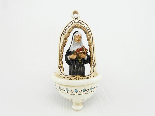 Acquasantiera con santa rita - acquasantiera,
