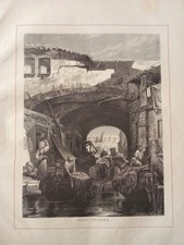 1880 Antica Xilografia Veduta di Chioggia Venezia